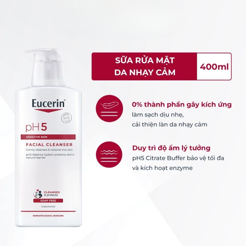 Ảnh 3 của Sữa rửa mặt Eucerin pH5 Sensitive Skin Facial Cleanser dịu nhẹ cho da nhạy cảm.