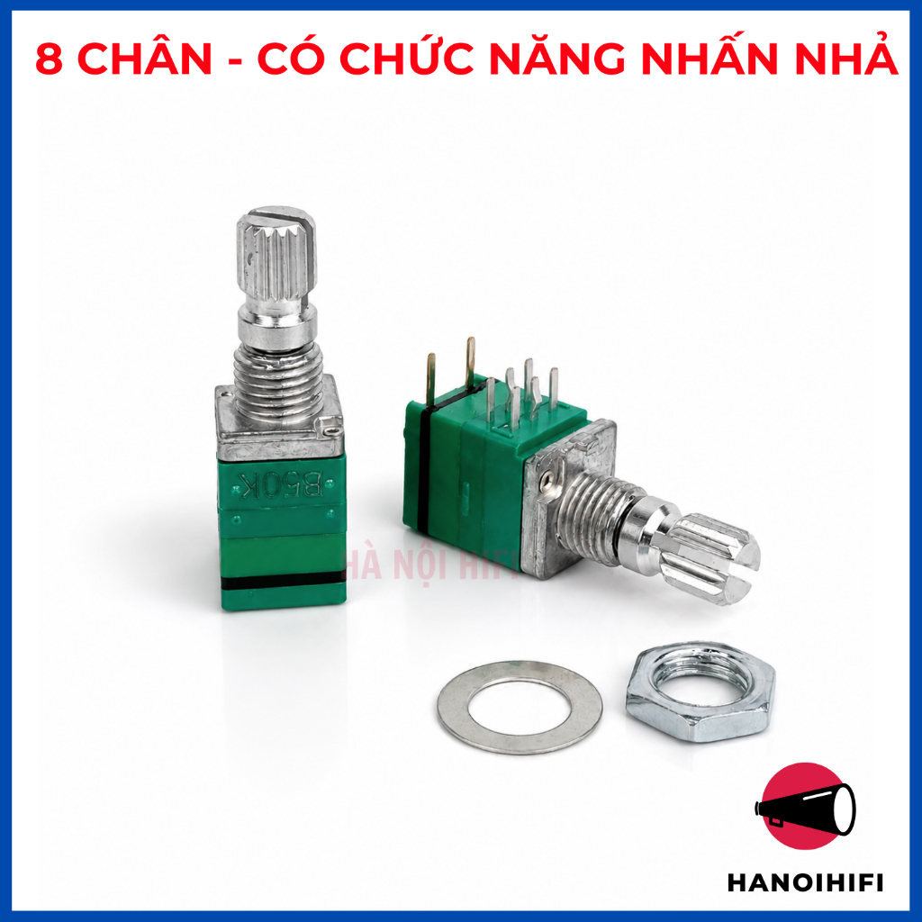Chiết áp 8 chân, Biến trở 8 chân có chức năng nhấn nhả, Chiết áp 8 Chân RK097 B20K, 50K