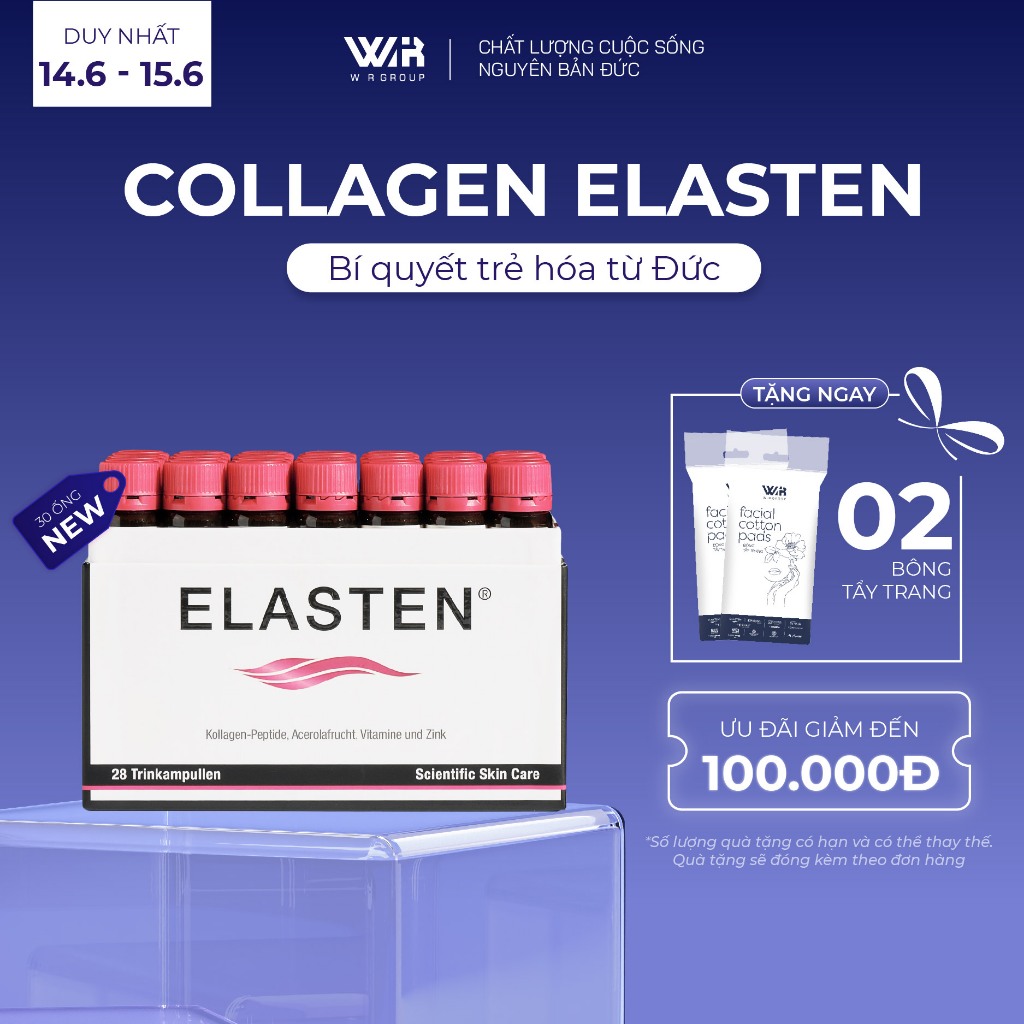 Collagen Elasten - Hộp 30 Ống Giúp Da Căng Mịn, Chống Lão Hóa, Tóc Chắc Khỏe Tại Đức | Wir Group