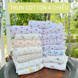 4C kèm BO CỔ| Vải thun cotton 4 chiều in họa tiết  đáng yêu cho trẻ sơ sinh, trẻ nhỏ, mẹ bé, vải hàng cây, sỉ ib gía tốt
