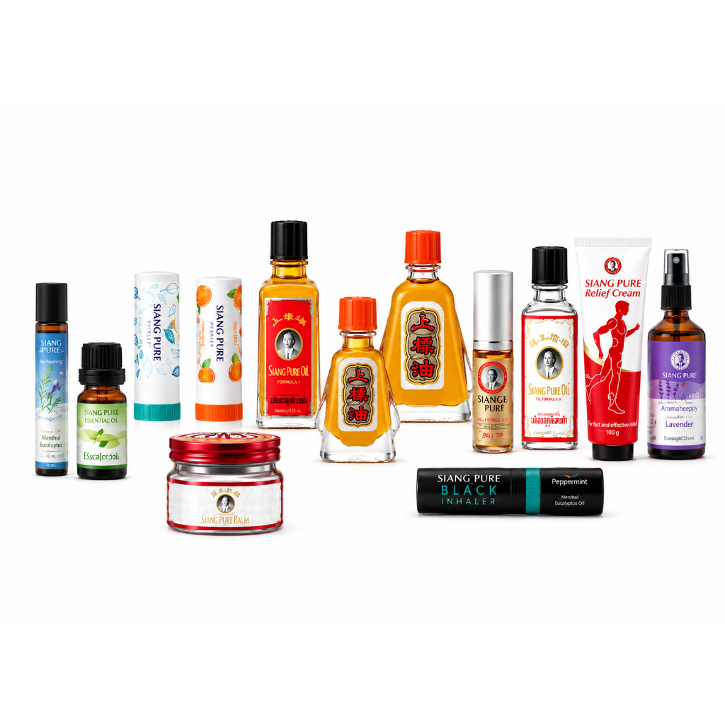 Siang Pure Chính Hãng Thái Lan - Dầu Gió Đỏ Trắng - Dầu Lăn Thái Lan - Kem Xoa Bóp - Ống Hít