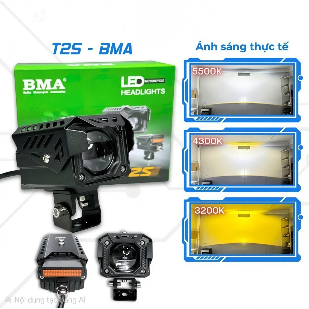 Đèn Trợ Sáng T2S - 3 màu bản nâng cấp, Có đường cắt chống chói, Có pha màn chập, Công suất 50w