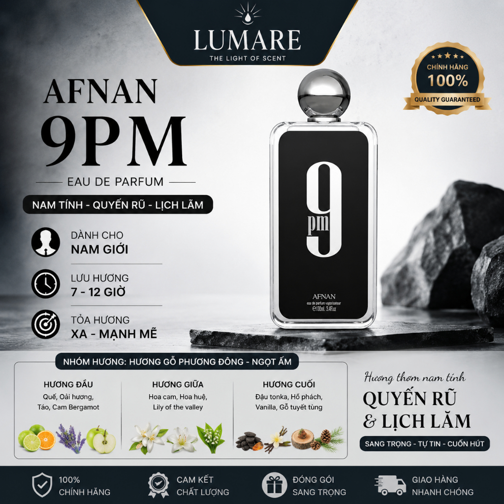 Afnan 9PM TESTER (Không hộp)  100ml UAE | 9PM 9AM Dive Rebel Elixir Night Out | Nước Hoa Nam Cao Cấp