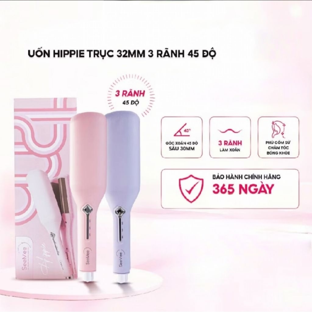 Máy uốn tóc xoăn sóng nước Hippie SeeMee trục 32mm cùng 3 rãnh tạo kiểu