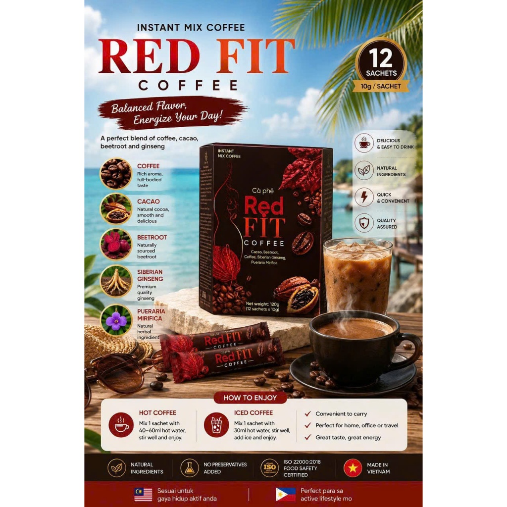 RED FIT Premium Instant Coffee Mix | Slim Fit Lifestyle Coffee Drink | Natural Taste Coffee with Cac