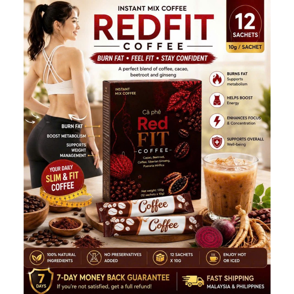 RED FIT Slim Lifestyle Coffee | Instant Coffee Mix with Coffee Cacao Beetroot & Ginseng | Convenient