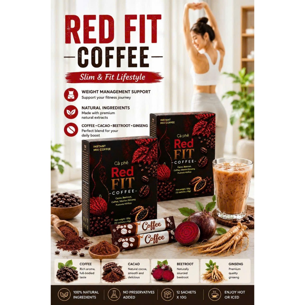 RED FIT Coffee Value Pack 2 Boxes | Instant Coffee Mix for Active Lifestyle | 24 Sachets Coffee Caca