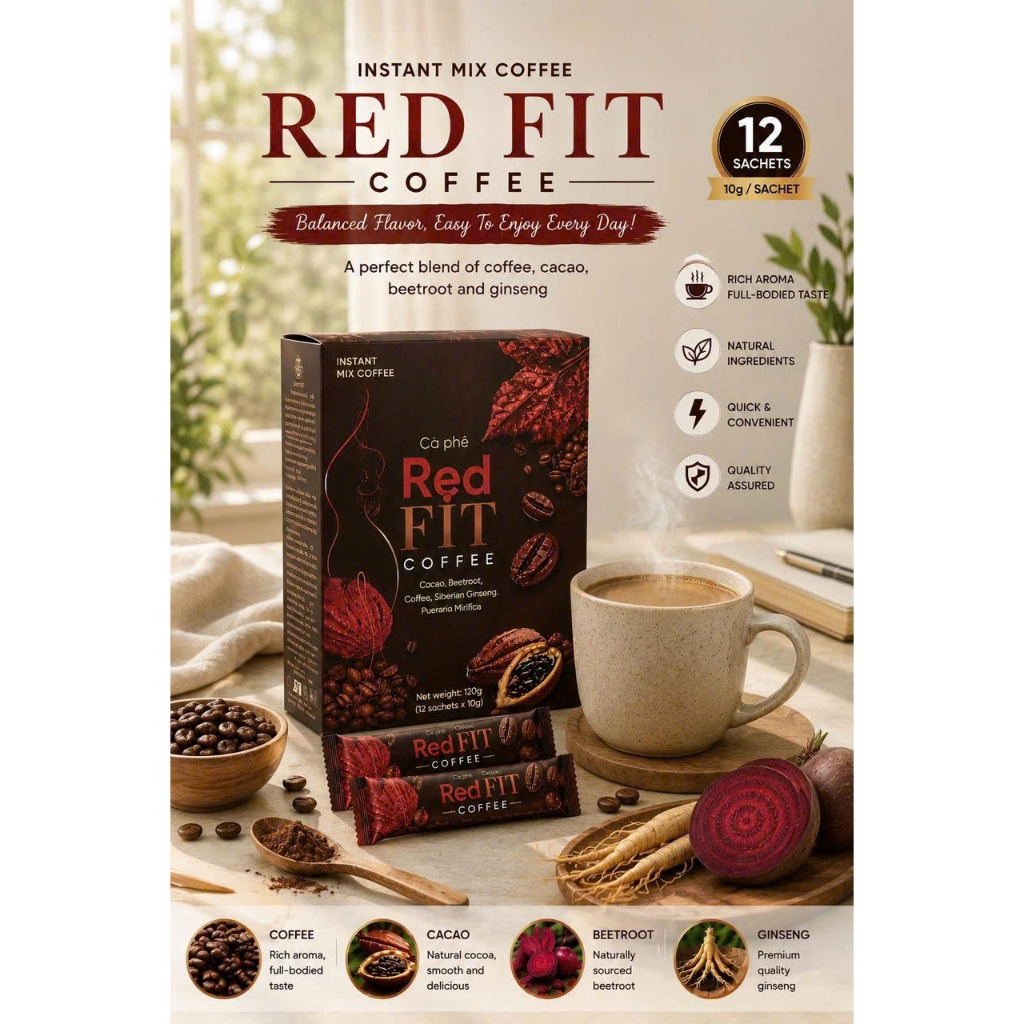 RED FIT Premium Coffee 120g | Slim & Fit Lifestyle Coffee Drink | Instant Coffee Mix Cacao Beetroot 