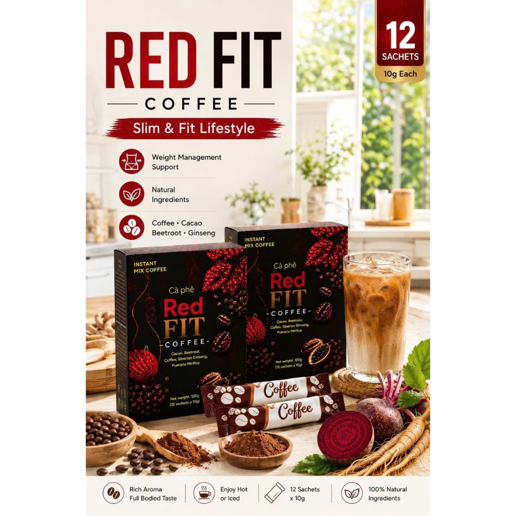 RED FIT Coffee Double Pack 2 Boxes | Slim Lifestyle Instant Coffee Drink | 24 Sachets Natural Taste 