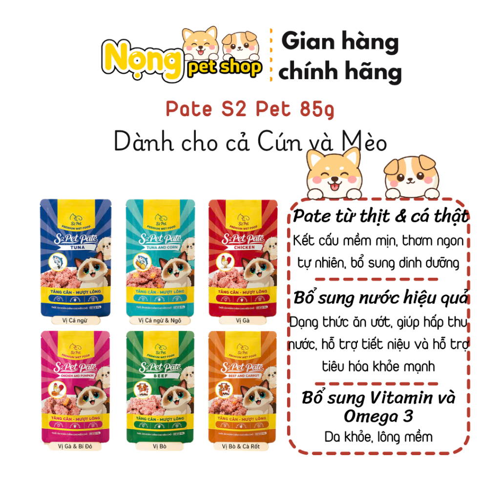 [Gói 85g] Pate Cho Chó Mèo S2 Pet 85g - Pate Gói S2 Pet Bổ Sung Dinh Dưỡng Cho Chó Mèo Mọi Lứa Tuổi