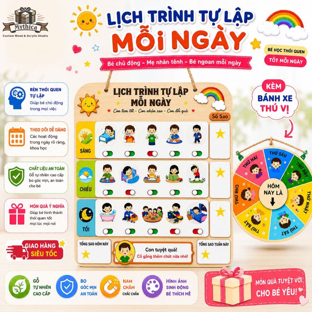 Bảng thói quen tự lập cho bé trai cá nhân hóa tên — ảnh listing minh họa