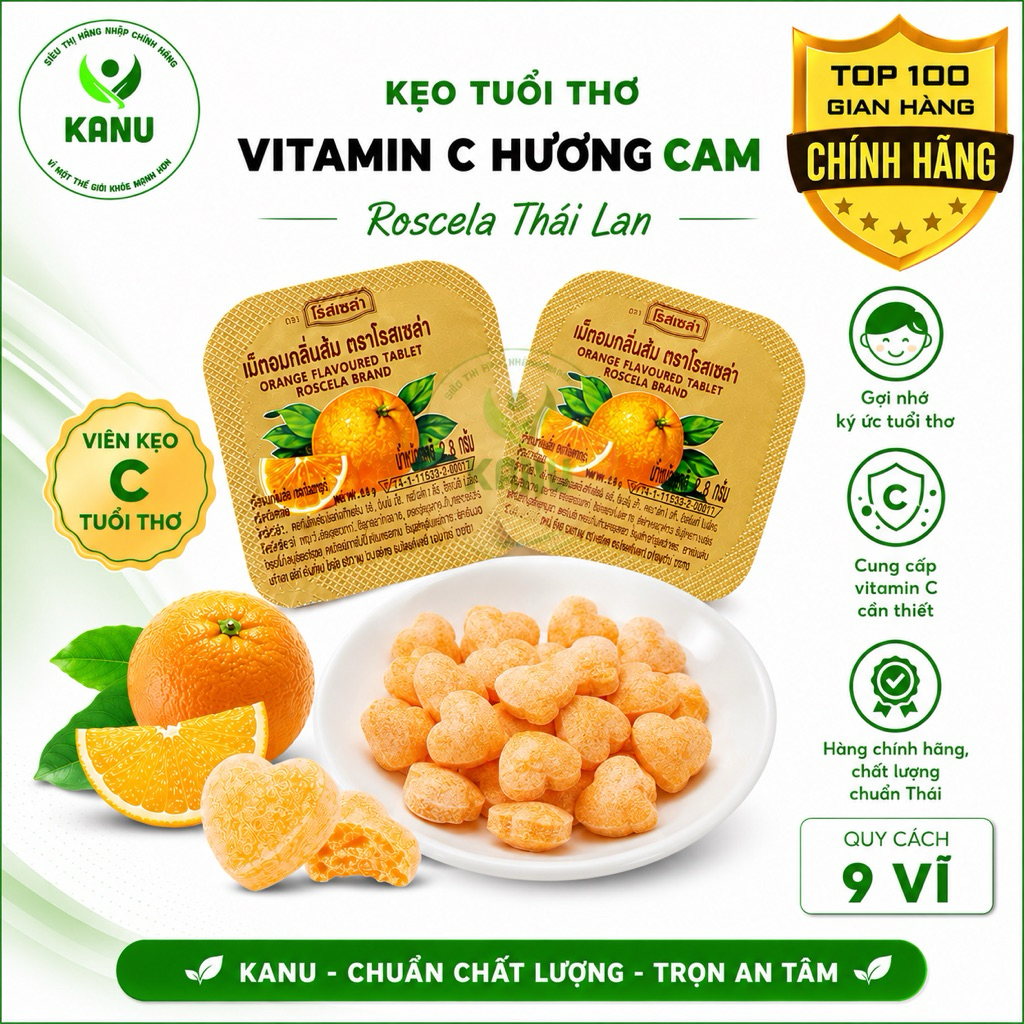 [Combo 9 vĩ] Kẹo cam Vitamin C Thái Lan, đồ ăn vặt tuổi thơ