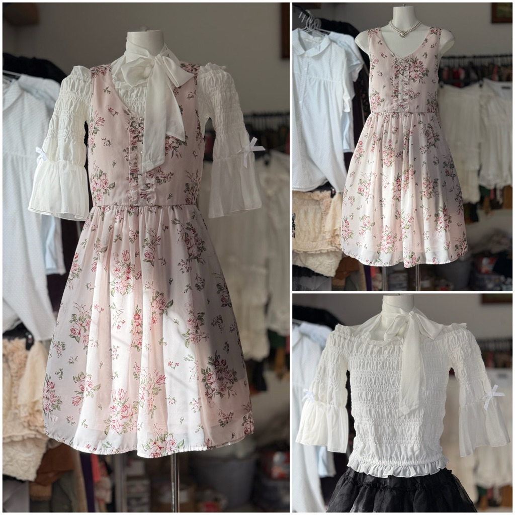 [2hand_thrift] Set tách: Đầm voan hoa Axes M, áo voan Liz Lisa siêu xinh freesize