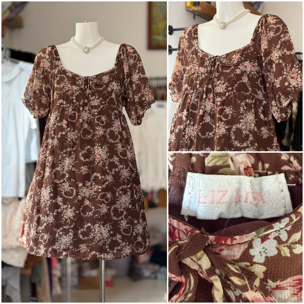 [2hand_thrift] Đầm babydoll voan hoa Liz Lisa M ngực 80-88 dài 83