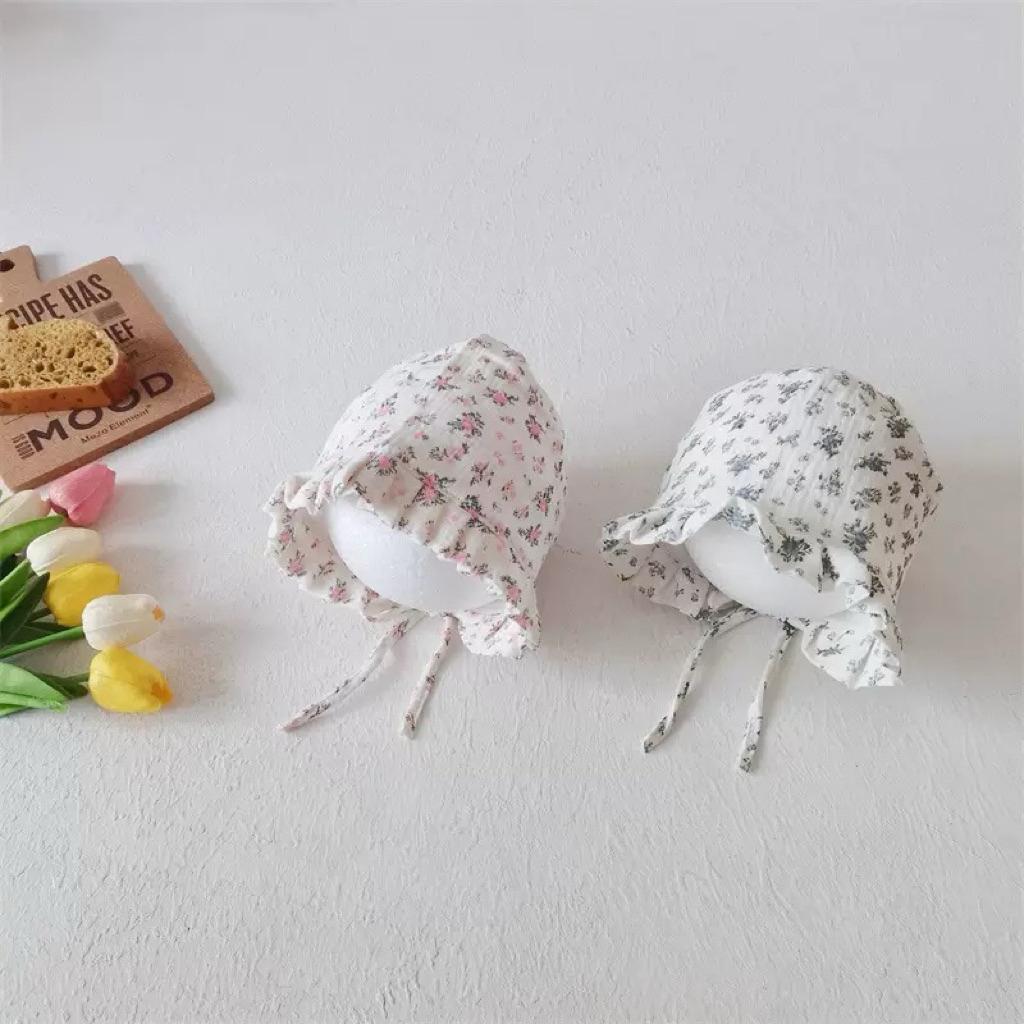 Mũ bonet xô musslin mềm mại cho bé gái 0-3 tuổi