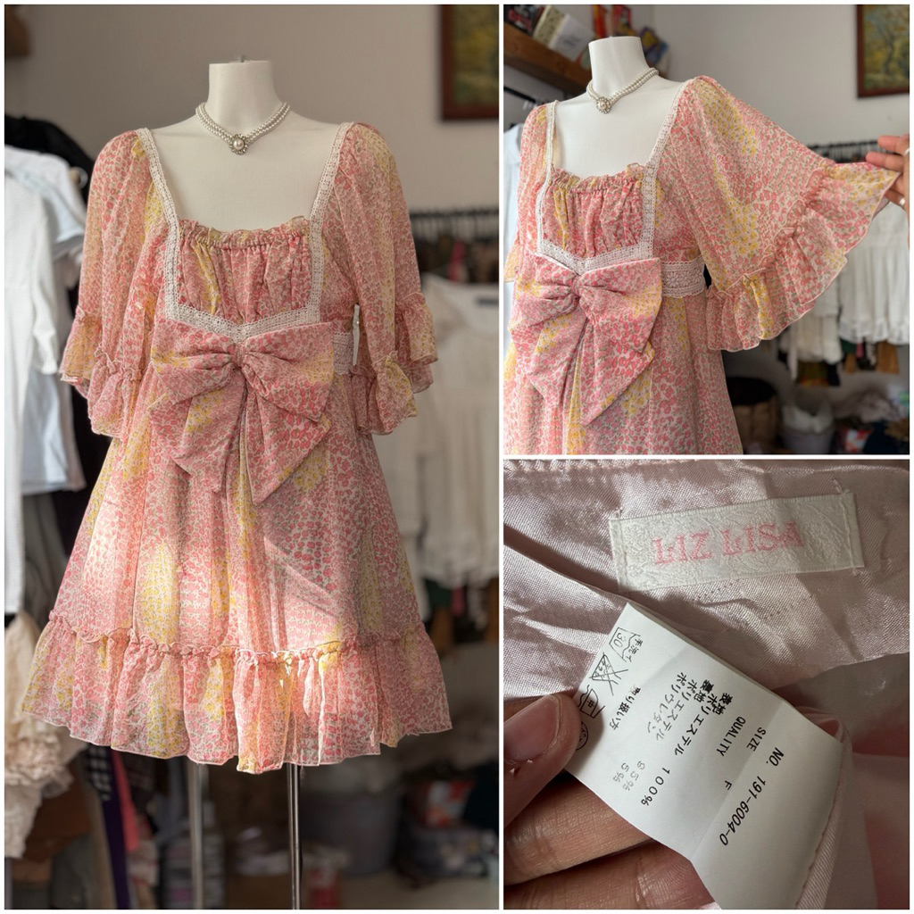[2hand_thrift] Đầm voan hoa nơ to Liz Lisa M ngực 80-88 eo 76 dài 84‼️lỗi xước nhiều và mất cúc