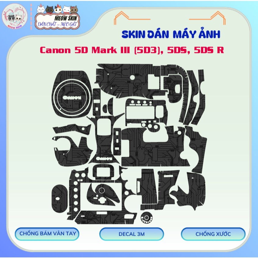 Skin Dán Máy Ảnh Canon 5D Mark III (5D3), 5DS, 5DS R Nhiều Mẫu | Decal Film 3M Vân Nổi Custom Chống 