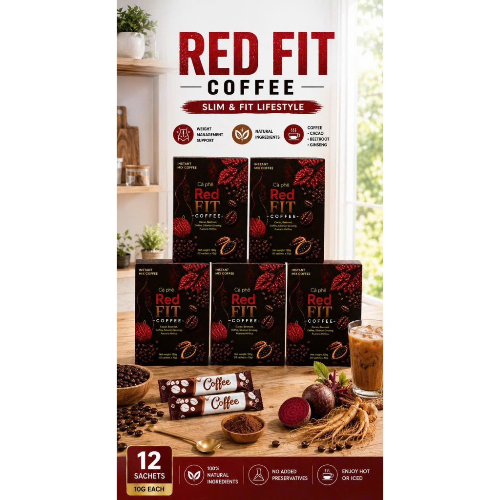 RED FIT Coffee Value Pack 2 Boxes | Instant Coffee Mix for Active Lifestyle | 24 Sachets Coffee Caca