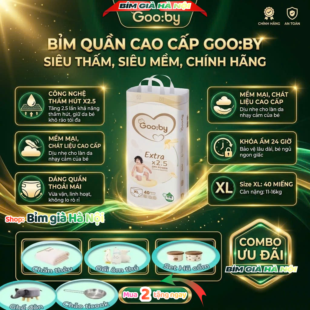 (Mua 2 +Kmai) Bỉm quần Gooby S54 - 3XL32 siêu thấm và Bỉm quần Merzy M40 L36 #merzy #tã merzy #Gooby
