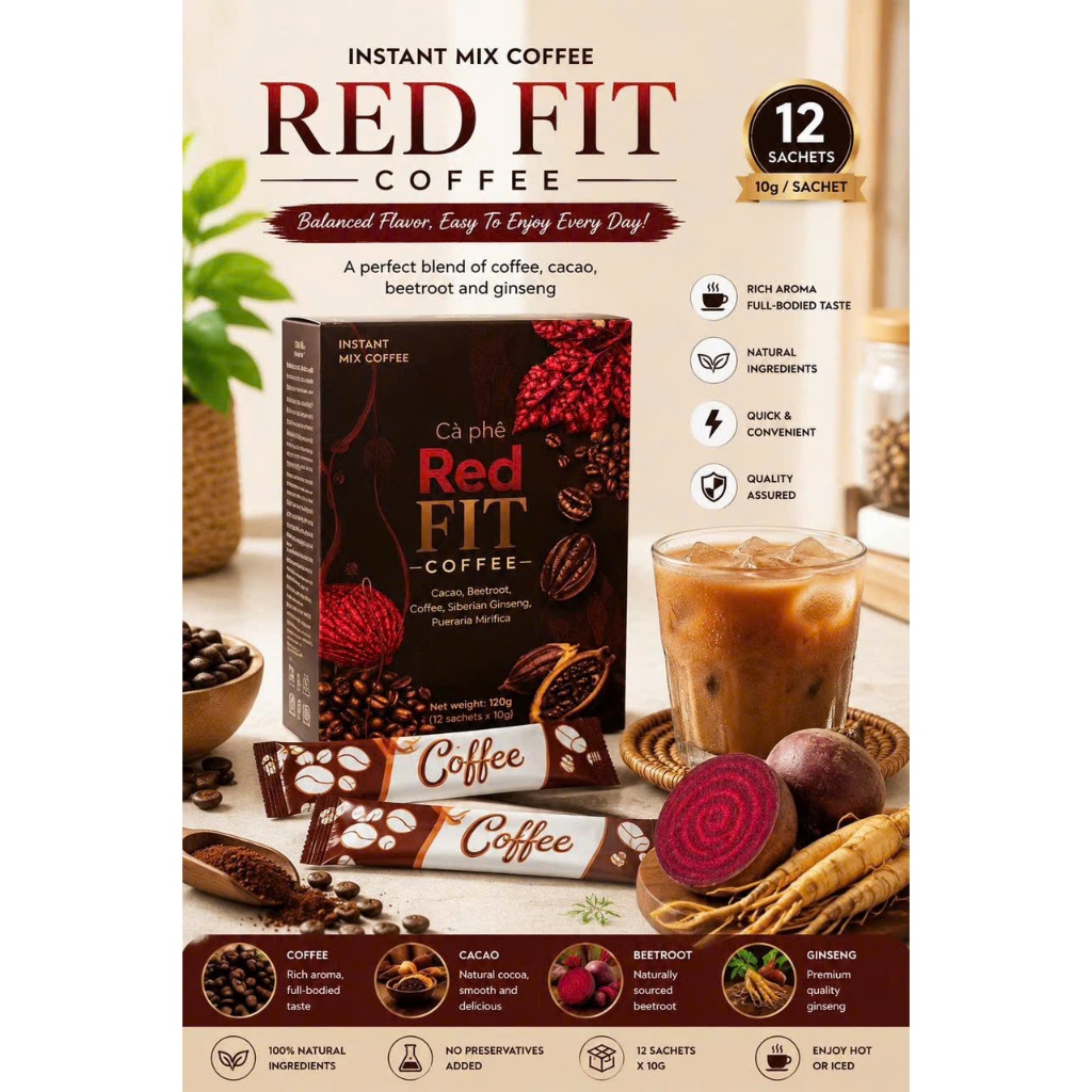 RED FIT Coffee Premium Blend | Slim Fit Instant Coffee Drink | Cacao Beetroot Ginseng Coffee Mix 120