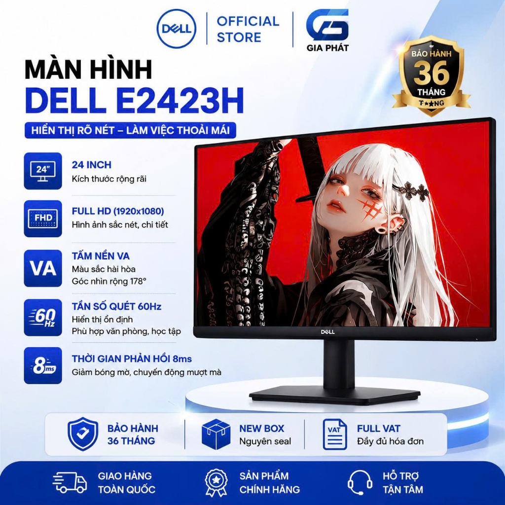 Màn hình 24 inch phẳng Dell D2421H Dell E2423H - 24" VA/ IPS 60hz 5ms 8ms new chính hãng