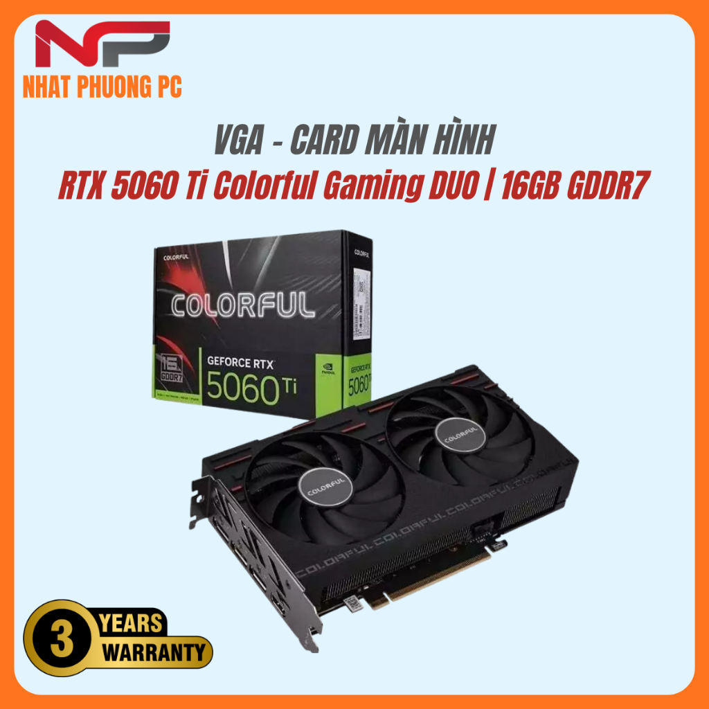 Card màn hình NVIDIA GeForce RTX 5060 Ti Colorful Gaming DUO | 16GB GDDR7, 4608 CUDA, 600W