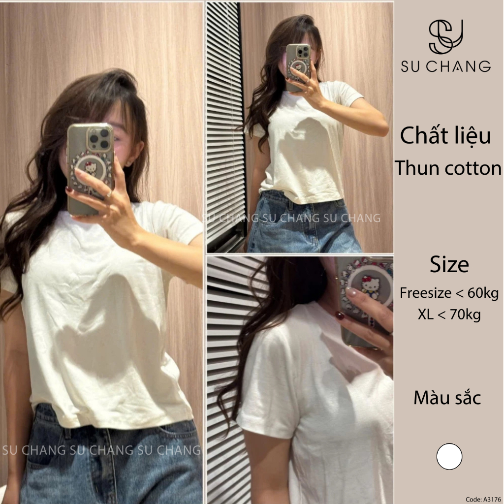 Áo Thun Trắng Trơn Cổ Tròn Basic Su Chang A-S800 Thời Trang Nữ Bigsize