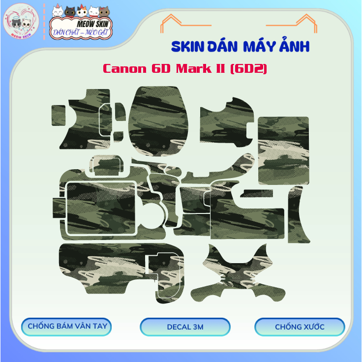 Skin Dán Máy Ảnh Canon 6D Mark II (6D2) Nhiều Mẫu | Decal Film 3M Vân Nổi Custom Chống Trầy, Chống T