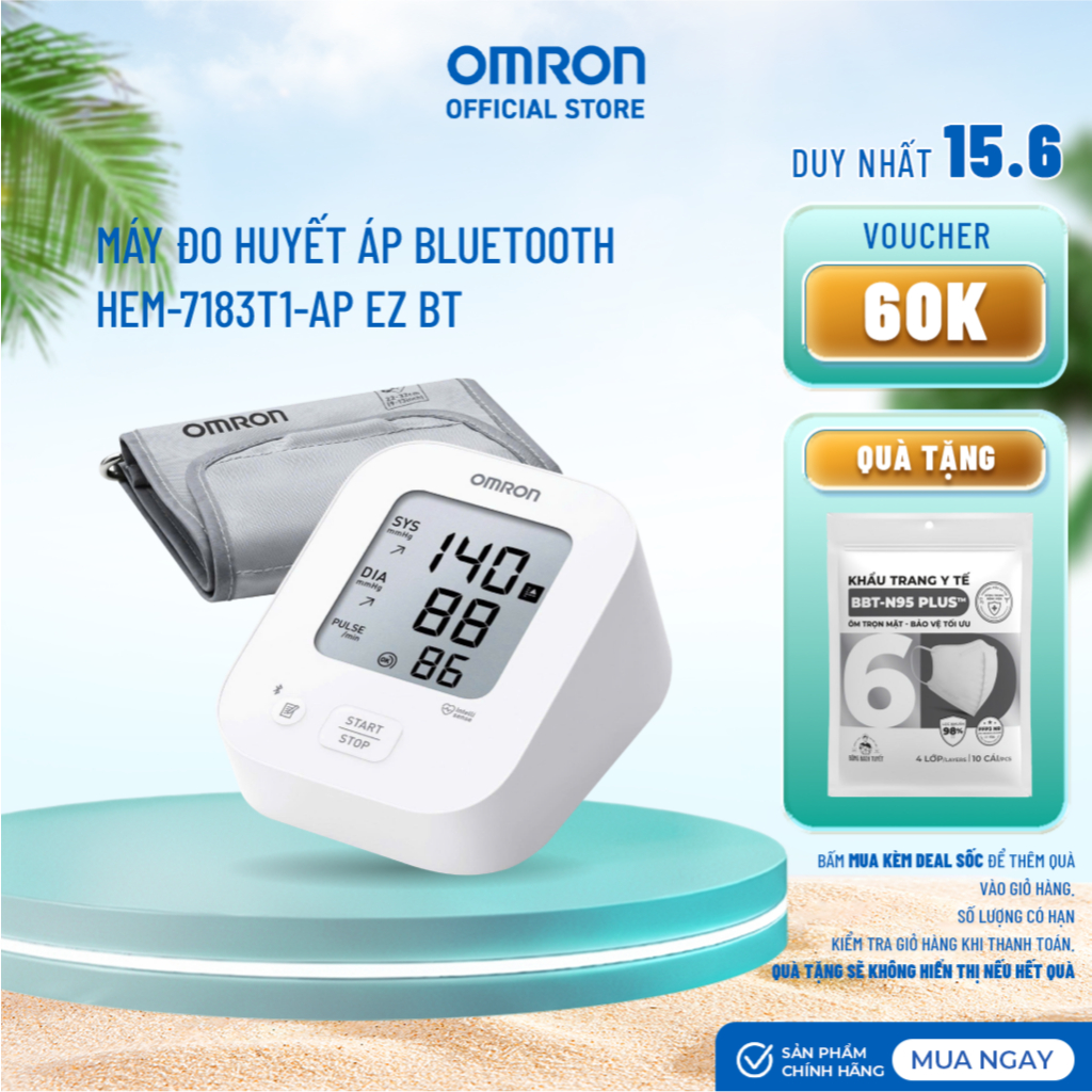 (Dòng mới 2026) Máy Đo Huyết Áp Bluetooth OMRON EZ BT HEM-7183T1-AP - Không kèm Adapter