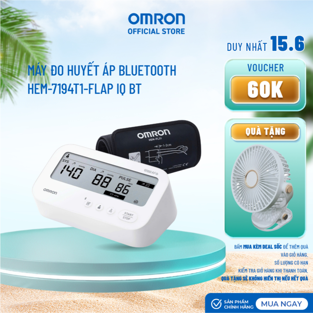 (Dòng mới 2026) Máy Đo Huyết Áp Bluetooth Phát Hiện Rung Nhĩ OMRON IQ BT HEM-7194T1-FLAP
