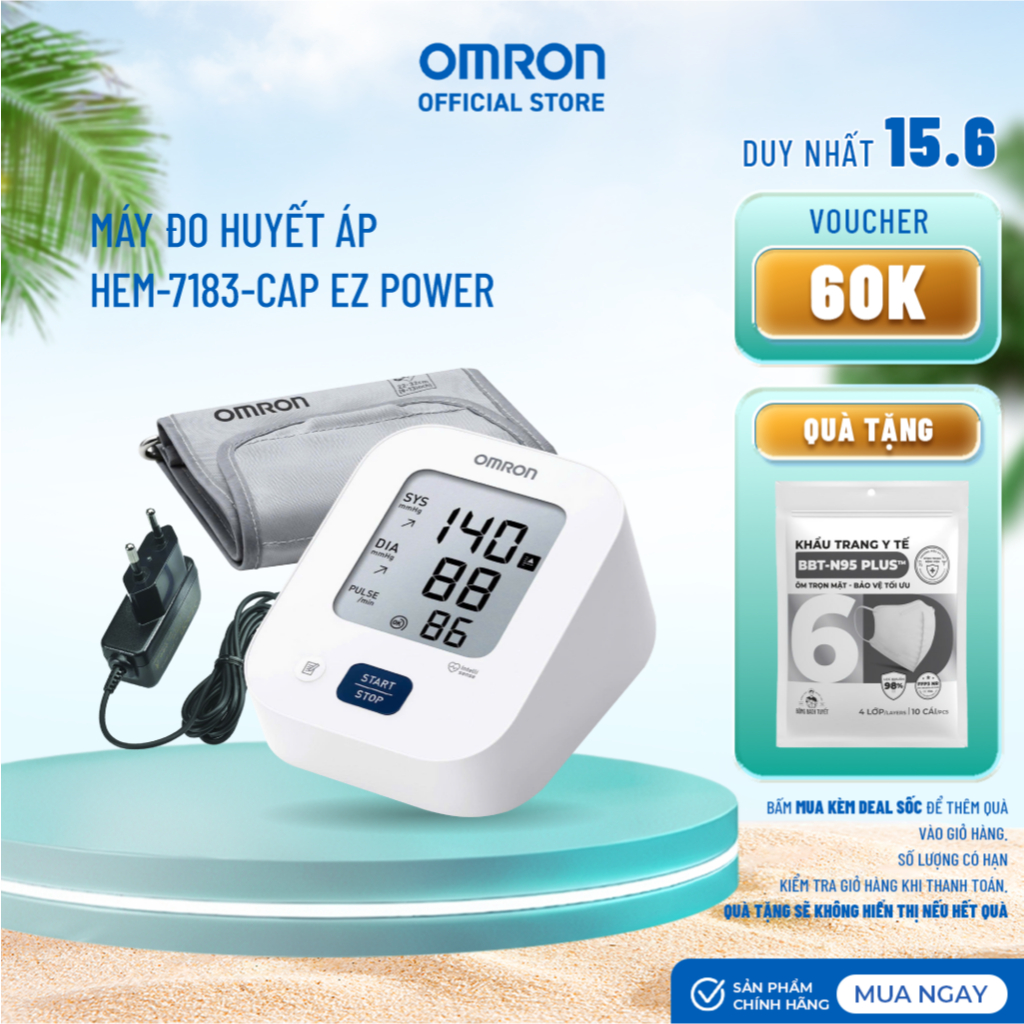 (Dòng mới 2026 - Kèm Adapter) Máy Đo Huyết Áp OMRON EZ Power HEM-7183-CAP