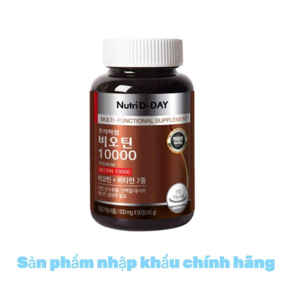 Viên uống hỗ trợ mọc tóc Premium Biotin 10000 H/90v NUTRI D-DAY Bổ sung biotin