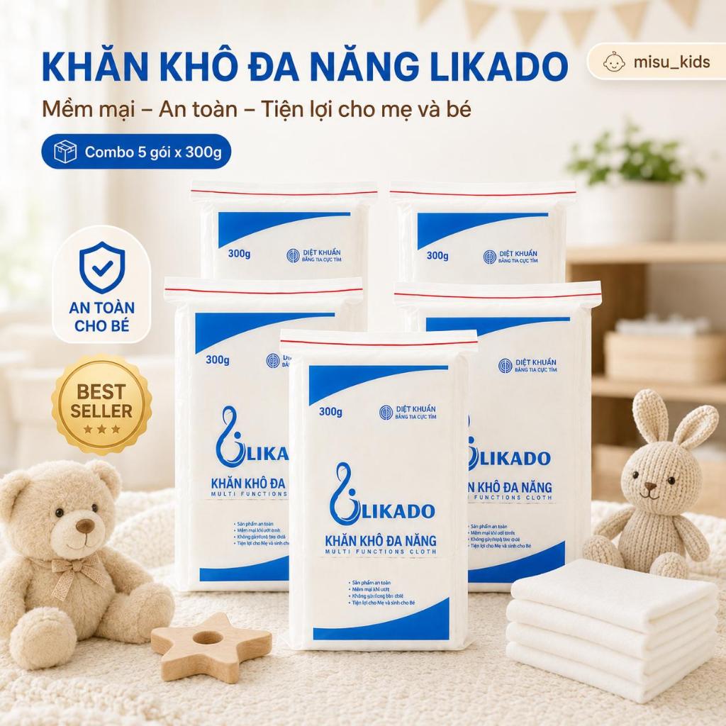 Combo 5 Gói Khăn Khô Likado 300g | Khăn Khô Đa Năng Cho Mẹ & Bé