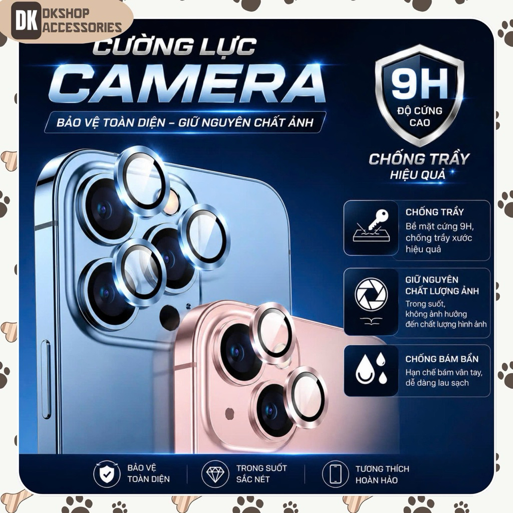Bộ dán bảo vệ mắt camera i.P viền Titan mặt kính cường lực chống trầy xước, chống loá DKSHOP