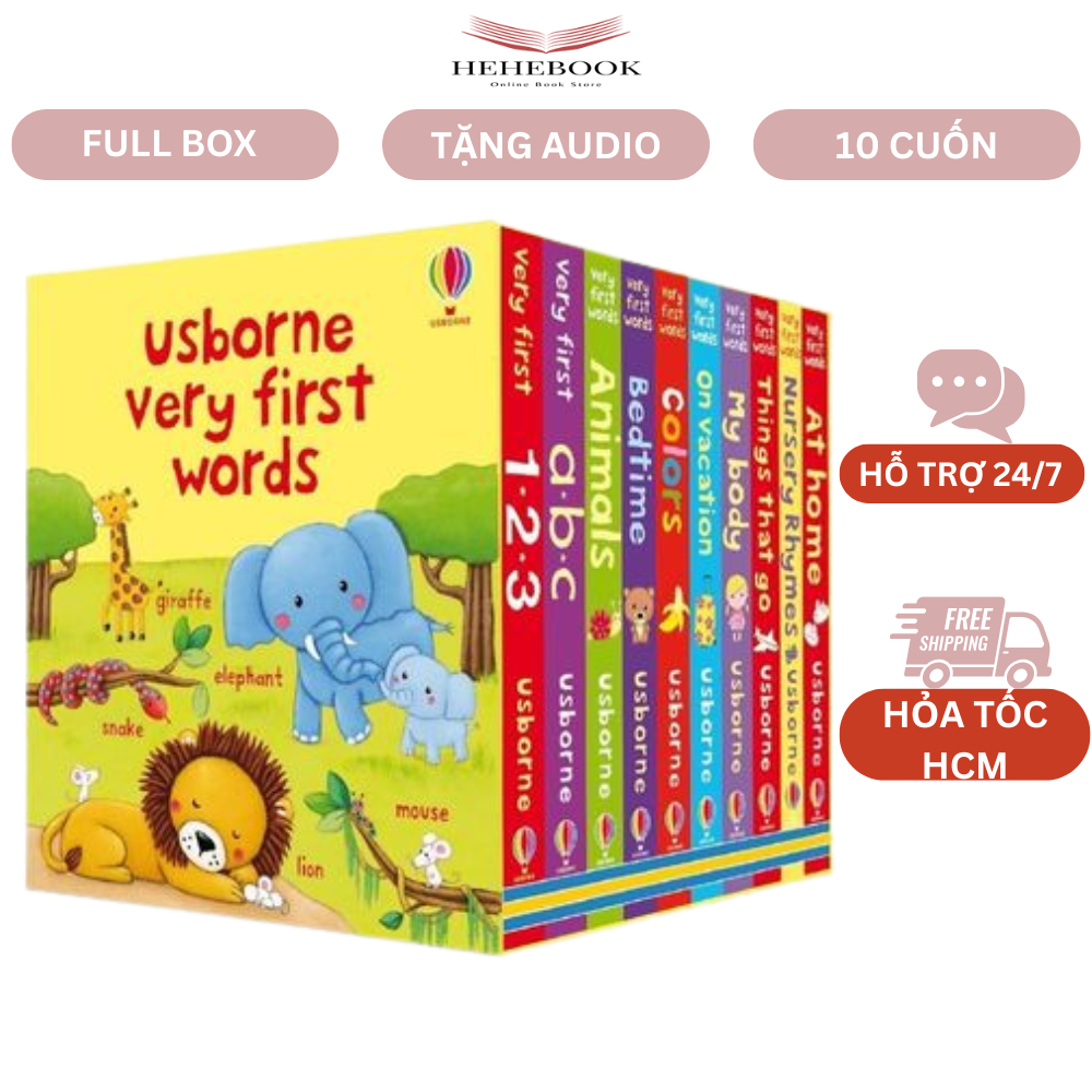 Sách loại 1- Usborne very first words 10 cuốn + File Mp3, boardbook full hộp cứng đẹp