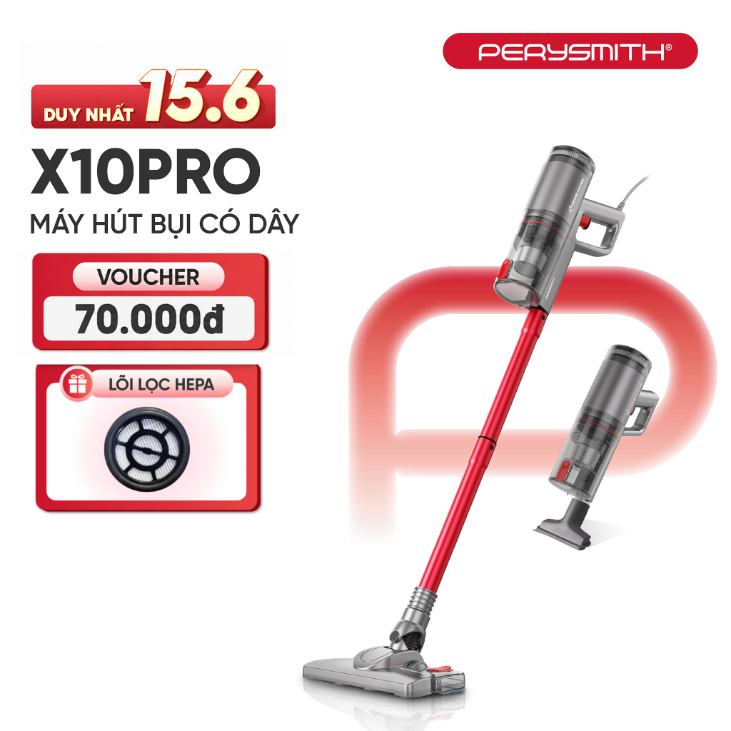 Máy Hút Bụi Có Dây PerySmith X10Pro Lực Hút Mạnh 21.000 Pa, Công Suất 600W, Gọn Nhẹ 1Kg
