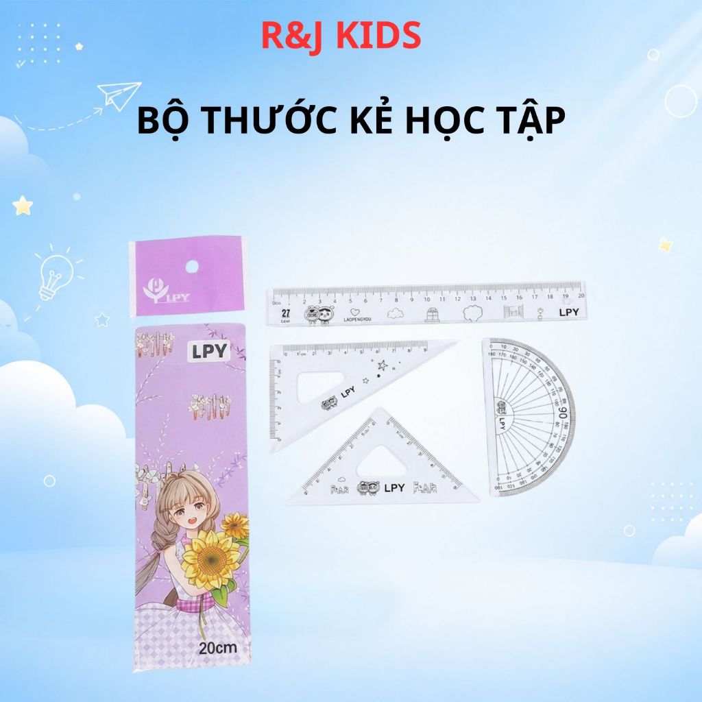Bộ Thước Kẻ Học Tập Cho Bé Gồm Thước Đo Độ, Thước Kẻ Thẳng, Thước Đo Góc - Bộ Dụng Cụ Học Tập Gồm 4 