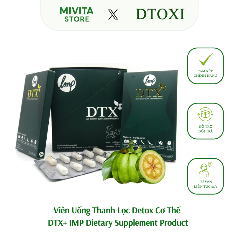 Viên Uống Thanh Lọc Detox Cơ Thể DTX+ IMP Dietary Supplement Product Dtoxi Thái Lan Hộp 100 Viên