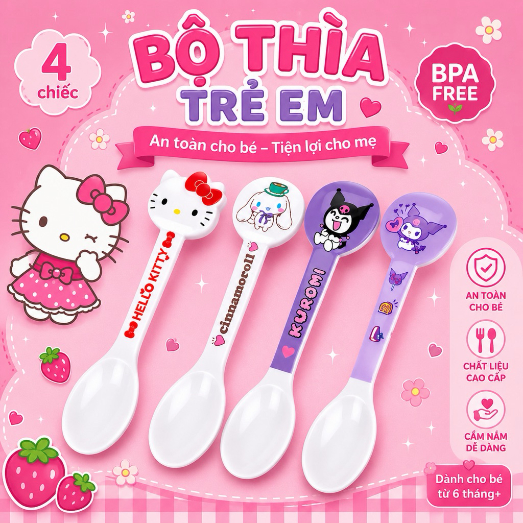 Thìa dĩa ăn dặm cho bé hình Hello Kitty