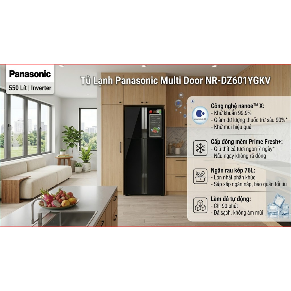 [HÀNG CHÍNH HÃNG] -  Tủ lạnh Panasonic Inverter 550 lít NR-DZ601YGKV - Việt Nam (LIKE NEW)