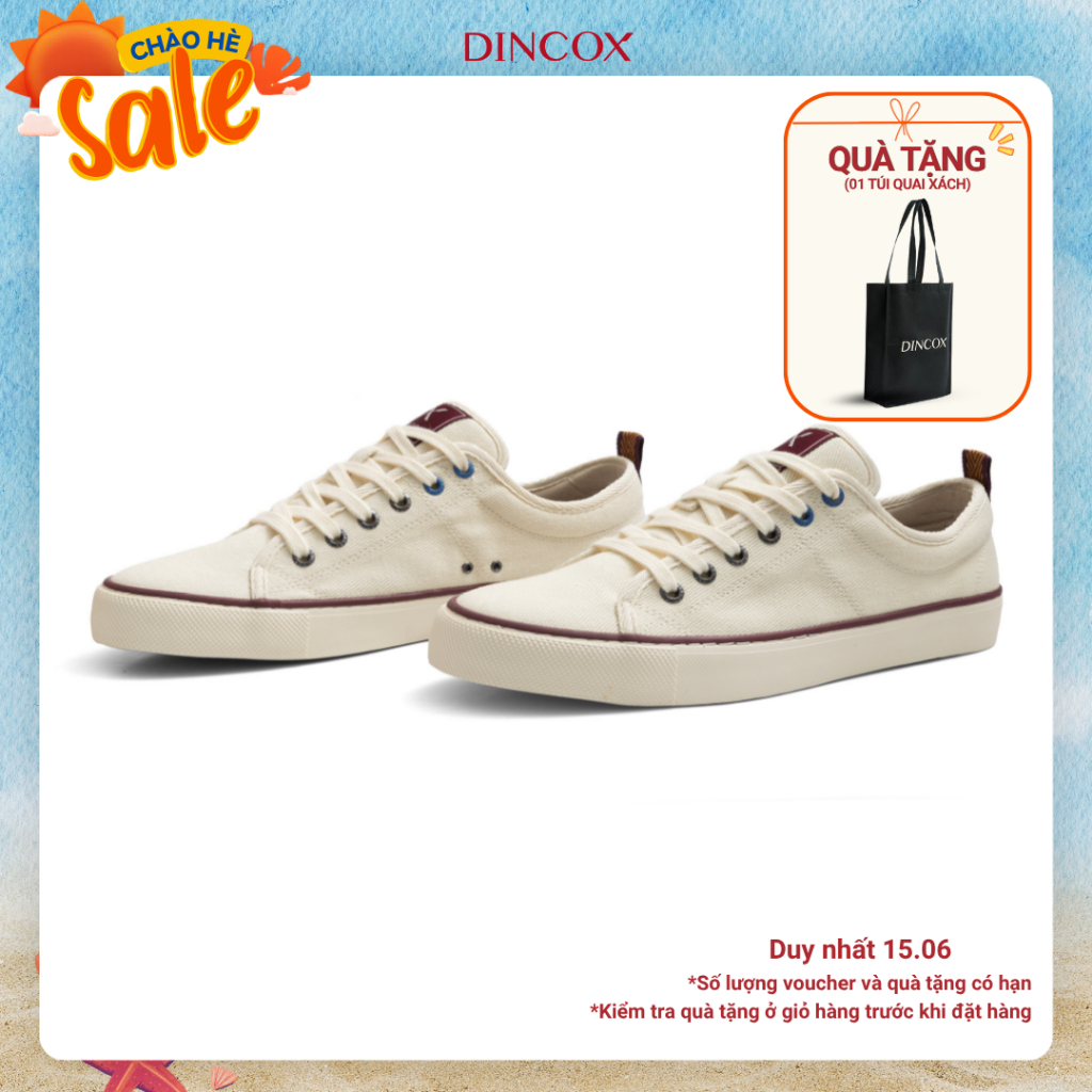 Giày thể thao nam nữ trắng kem C40 Dincox, giày vải canvas đế bằng, giày sneaker nam nữ