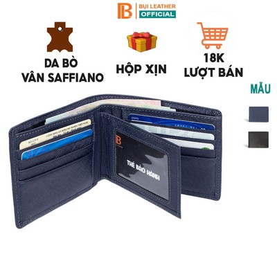 Ví nam da saffiano V141 cao cấp Bụi Leather da thật full hộp làm quà tặng bảo hành 12 tháng