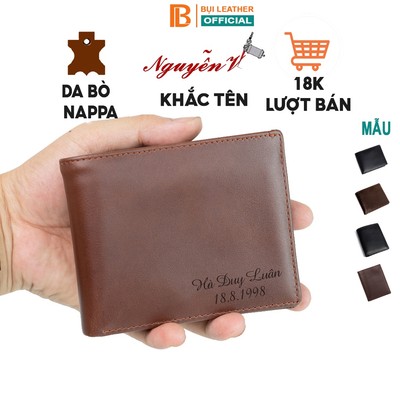 Ví nam da bò khắc tên theo yêu cầu V101K - Bụi leather