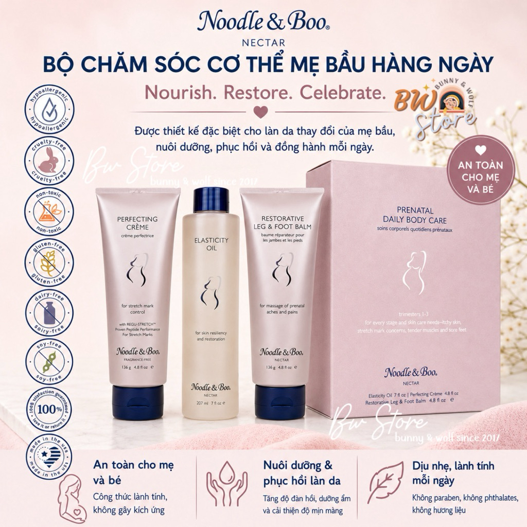 Kem Rạn Da - Bộ Chăm Sóc Cơ Thể cho Mẹ Bầu Hàng Ngày Noodle & Boo Prenatal Daily Body Care Mỹ [BW St