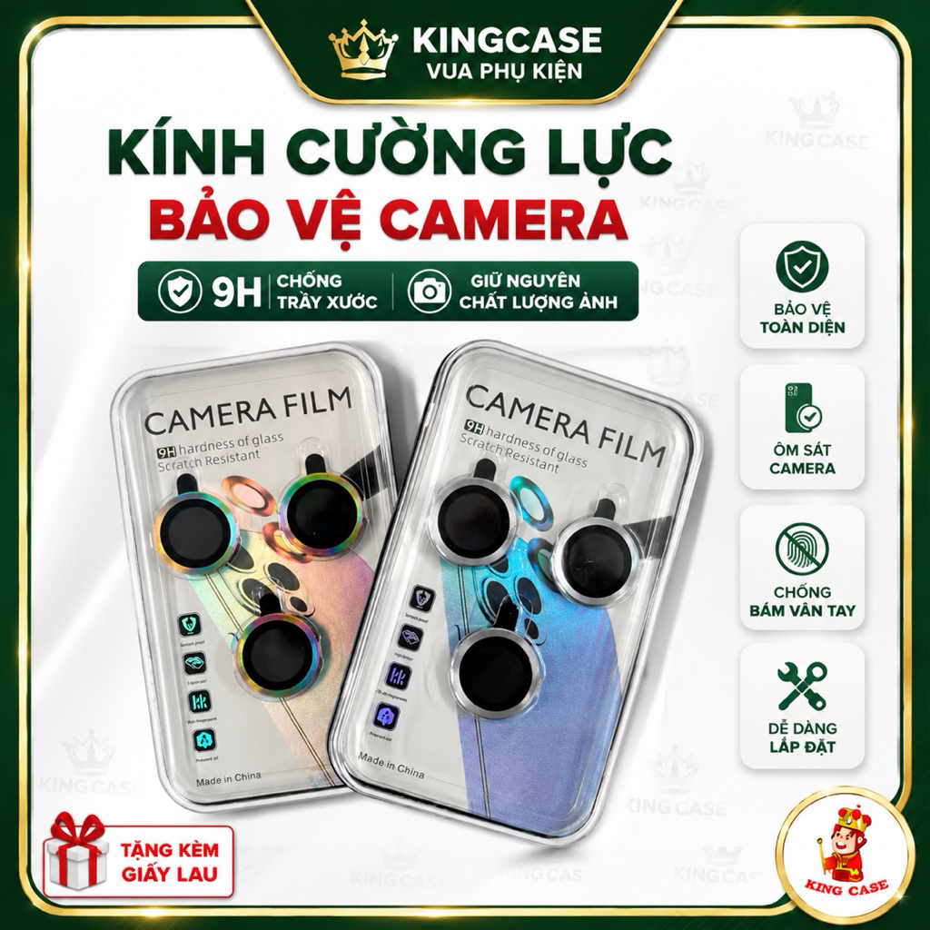 Bộ 3 Mắt Full Hộp Bảo vệ camera iphone 16/15/14/13/12/11/Pro/Max/Plus/Titan Màu giống máy nguyên bản