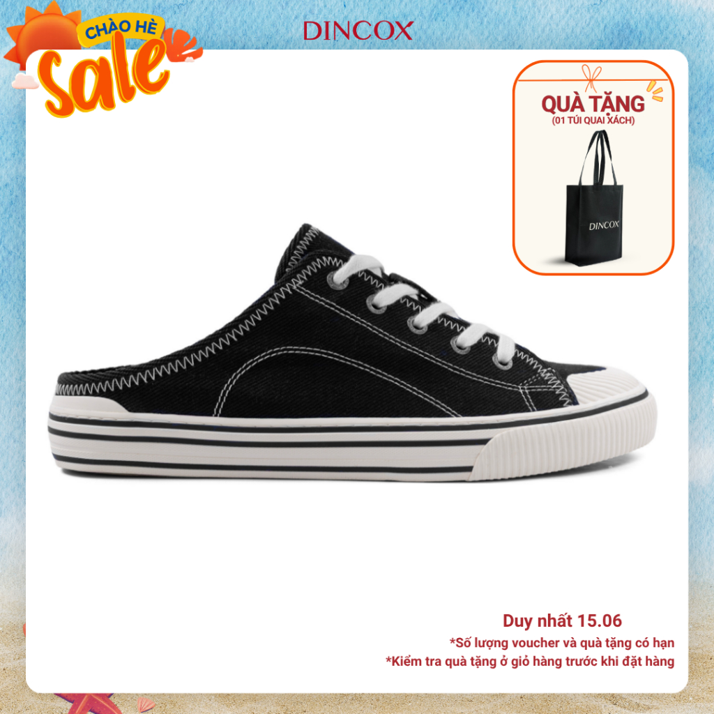 Giày Sục Đạp Gót Mules Vải Sneaker Unisex E10 Black LINE Dincox Shoes