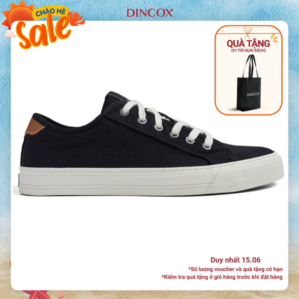 Giày Sneaker Nam Nữ Vải Canvas DINCOX E12 Black Đơn Giản Thanh Lịch - Unisex Sneaker