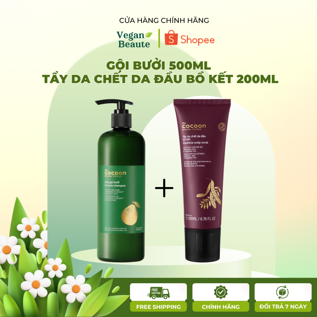 [MUA 2 GIẢM 20%] Combo Dầu gội bưởi và Tẩy da chết da đầu bồ kết Cocoon