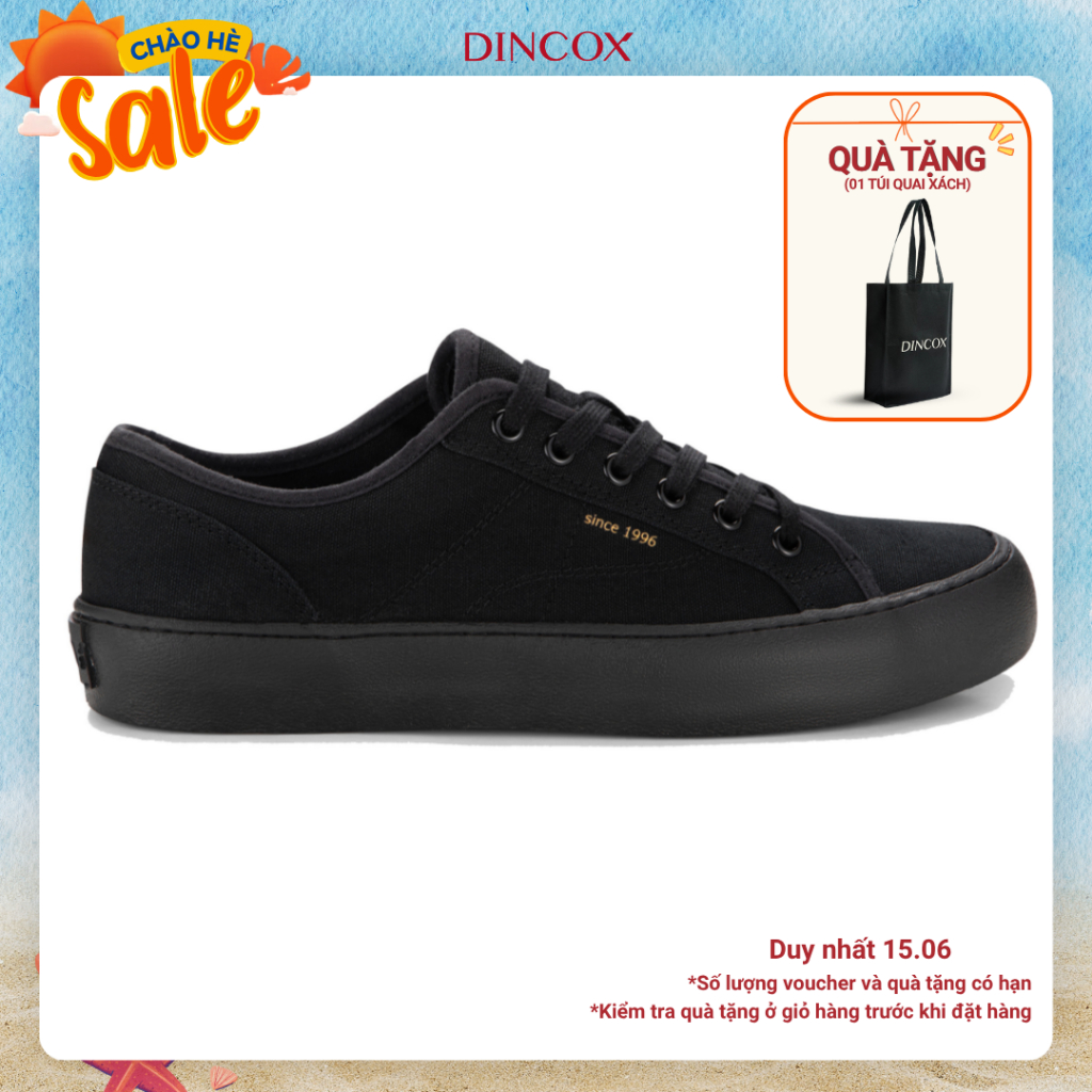Giày Sneaker Vải Canvas Nam Nữ E18 Black DIncox - Giày Vải Đen Năng Động - Đế Khâu Bền Bỉ