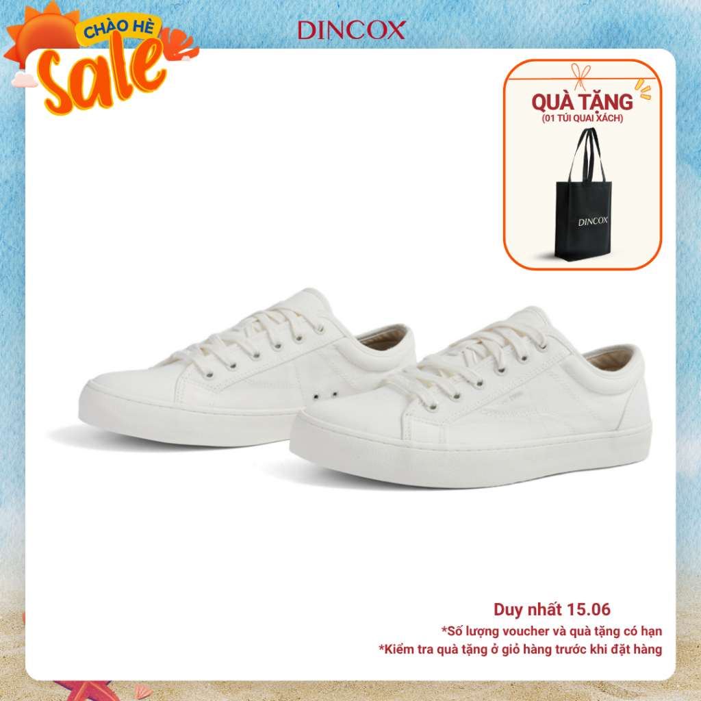 Giày thể thao nam nữ trắng E18 Dincox, giày sneaker nam nữ, giày vải canvas đế bằng